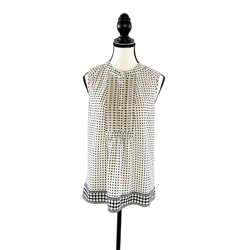 J.Crew Sleeveless Blouse Size 4 White Black Polka Dot Summer/Spring Lightweight